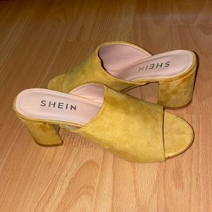Yellow Block Heel Open Toe Slide Mules, Size 6, Never Worn